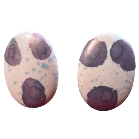 Vintage Two Sisters Genuine Porcelain Earrings Hand crafted Chunky Eighties - Picture 2 of 4